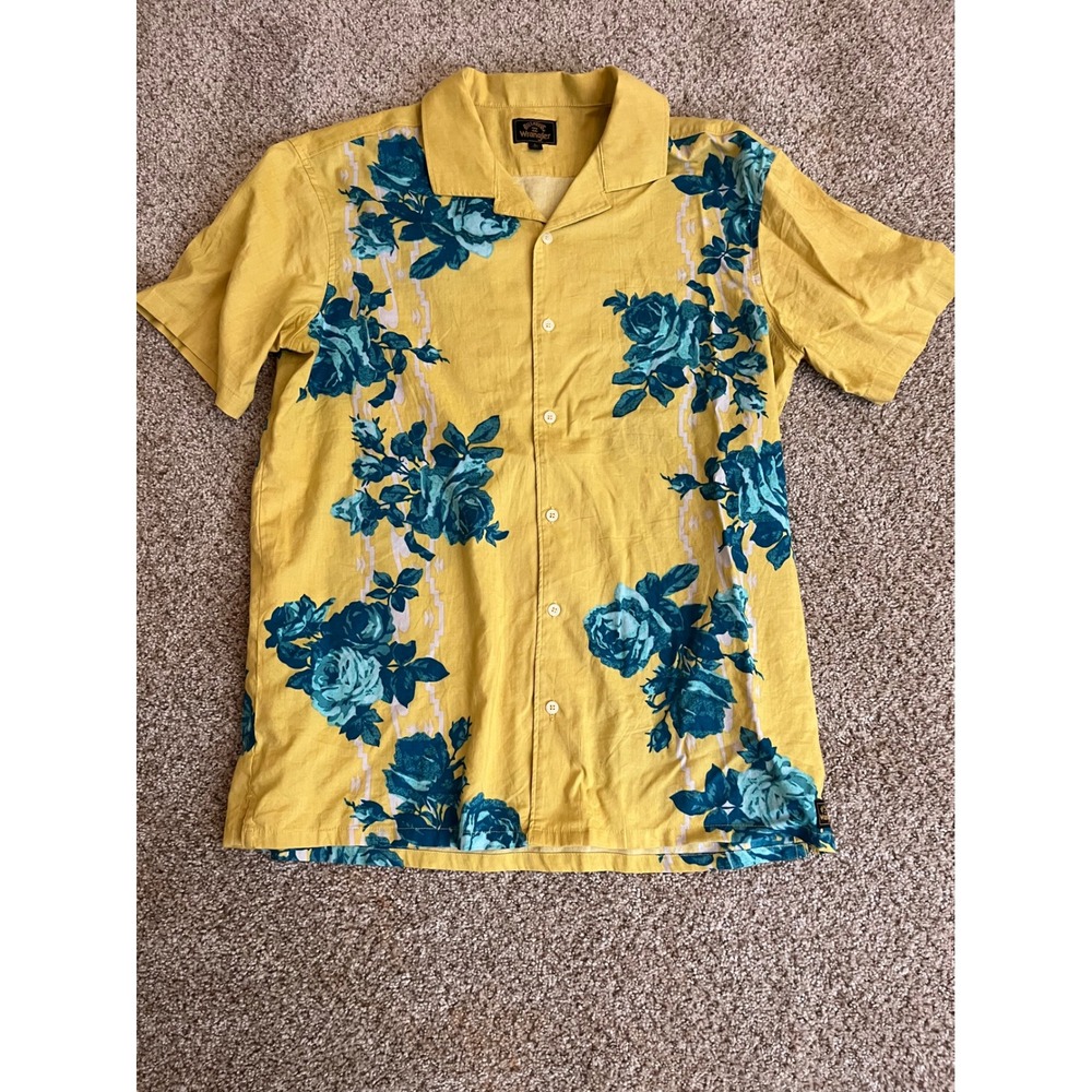 Billabong x Wrangler Men's Button Up Shirt Large Yellow Floral Organic Cotton